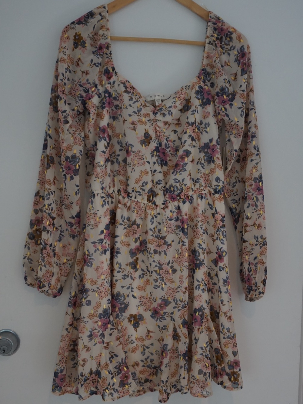 Floral Long Sleeve Dress in Cream - ROW A